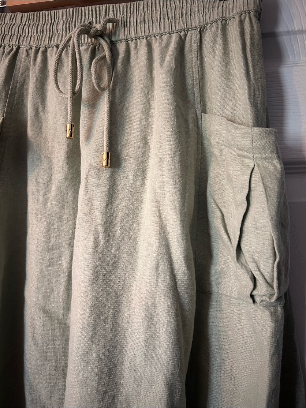 Marc New York Sage Drawstring Cargo Pocket Midi Linen Blend Skirt- Size XS - Picture 4 of 7